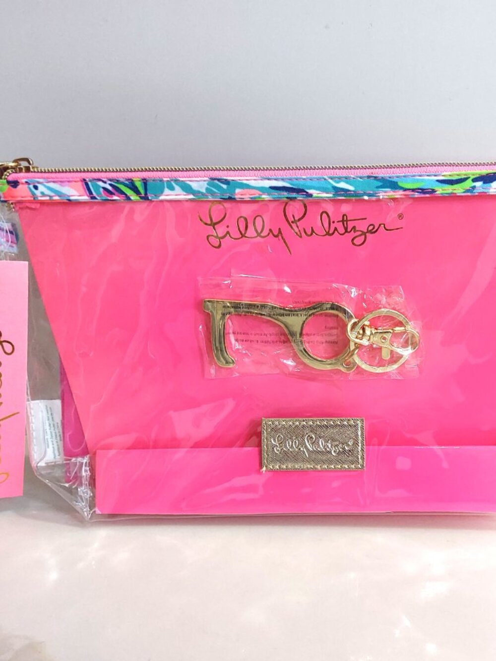 New! 2pc Lilly Pulitzer Set: Makeup Cosmetic Bag & "L" keychain